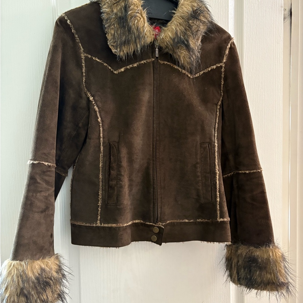 Vintage Brown Leather Faux Fur Penny Lane Jacket